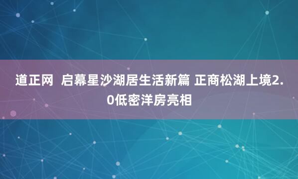 道正网  启幕星沙湖居生活新篇 正商松湖上境2.0低密洋房亮相